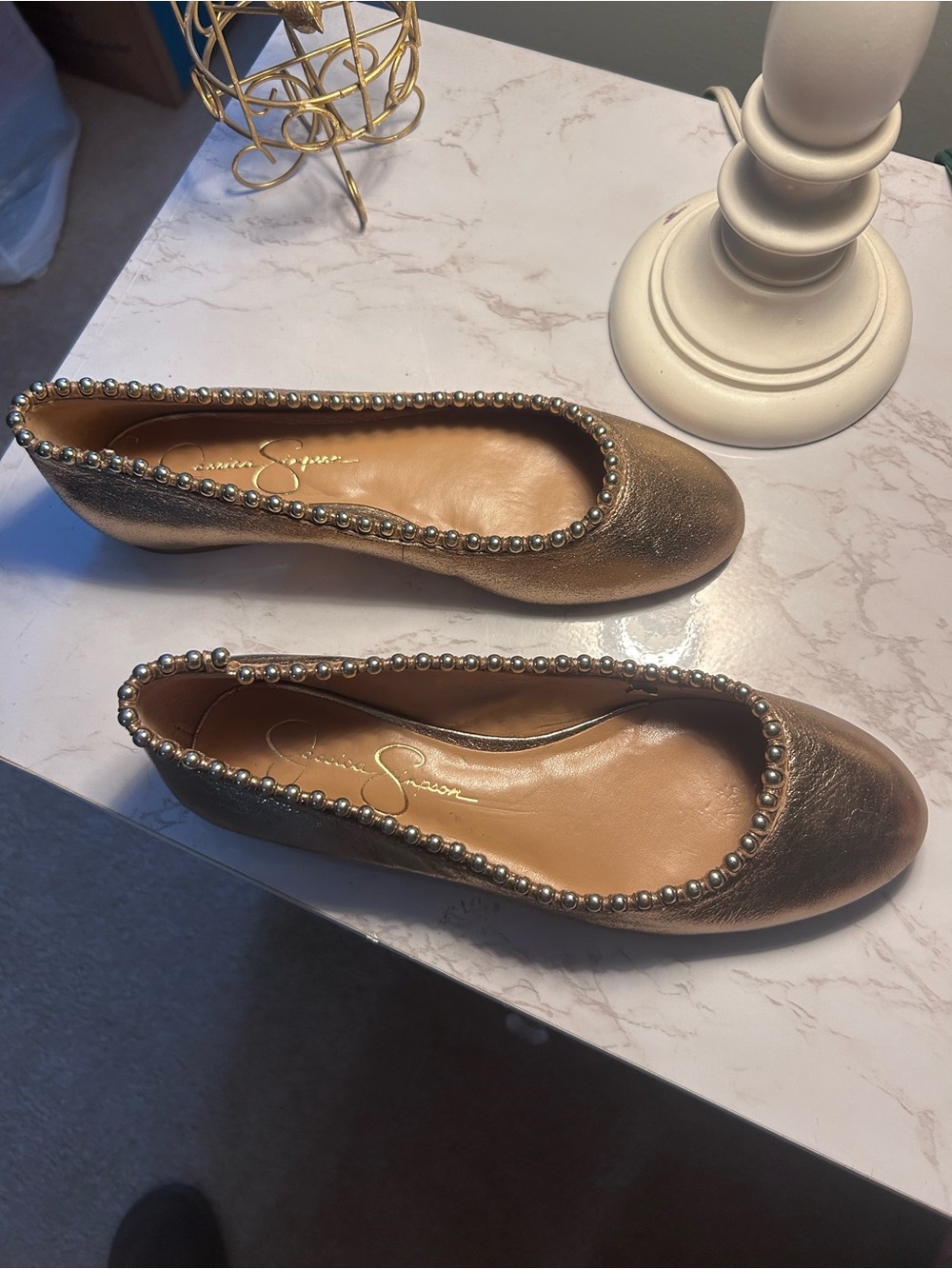 Metallic Gold Embellished Women's Ballet Flats.  Jessica Simpson